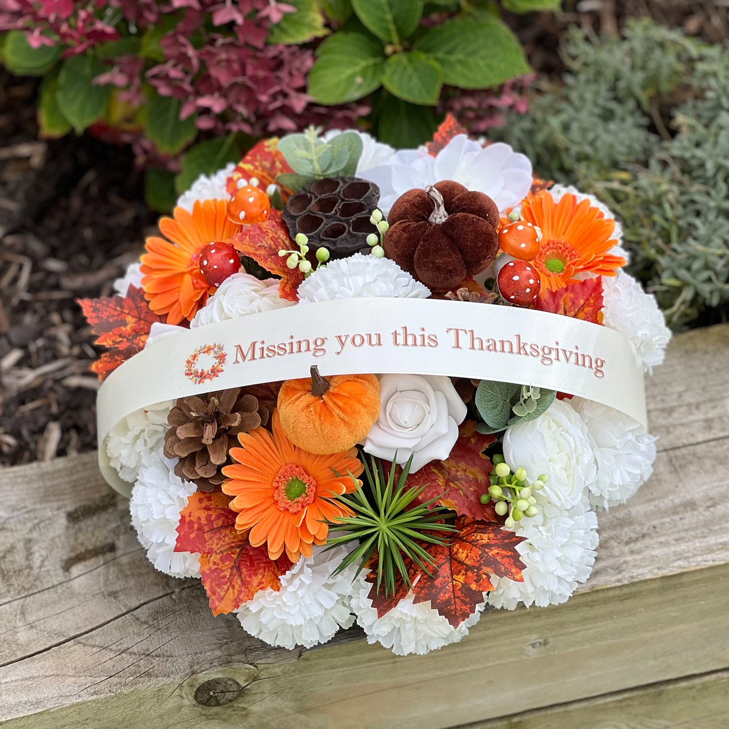 Round Autumn Grave Wreath