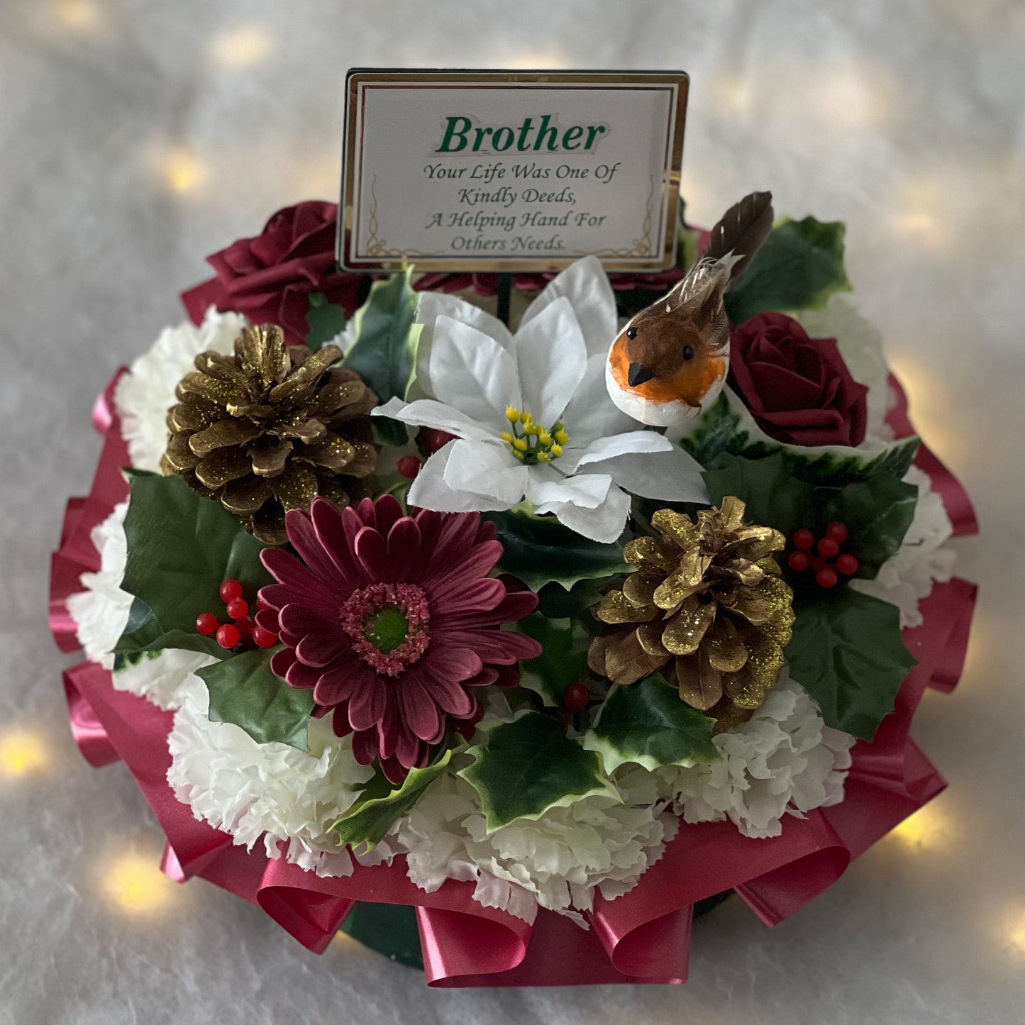 Christmas Posy with Plaque - Burgundy