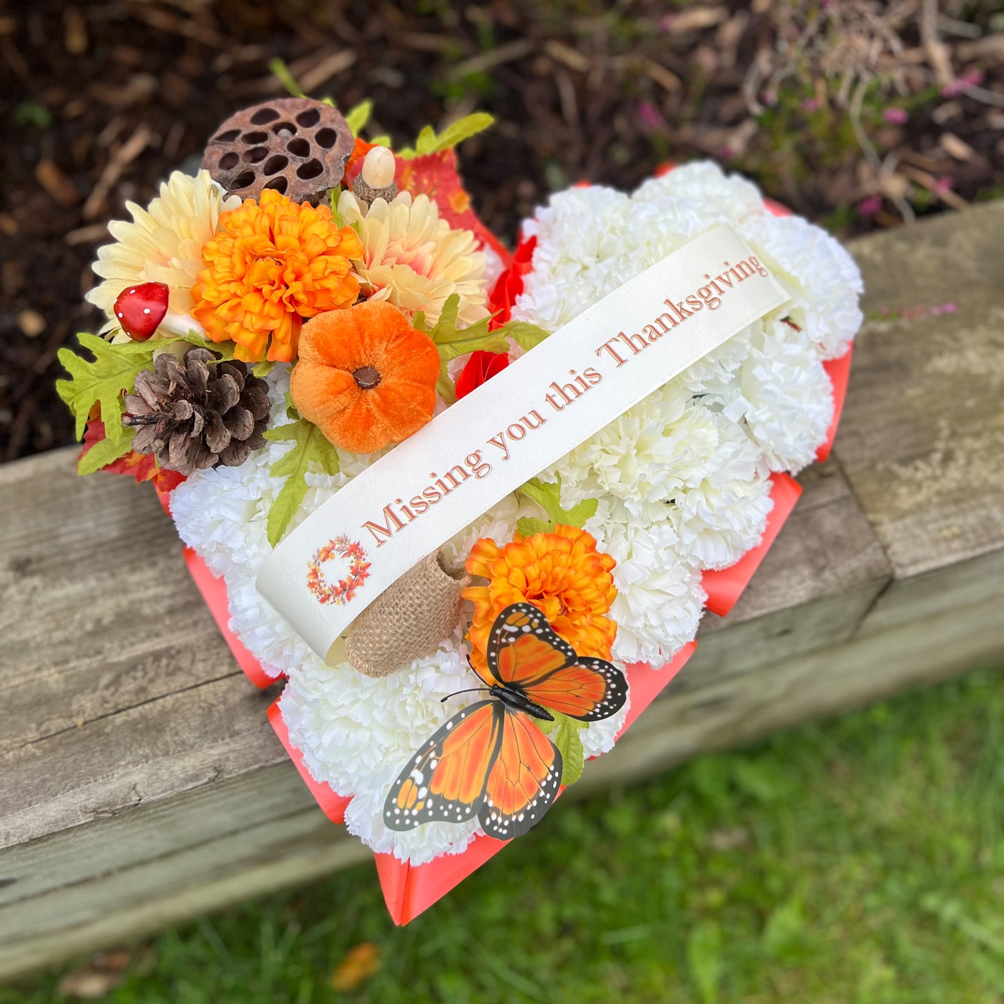 Autumn Heart Grave Wreath
