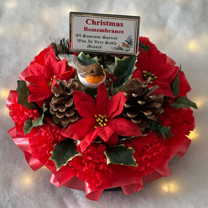 Christmas Posy Grave Wreath with Plaque-Robin