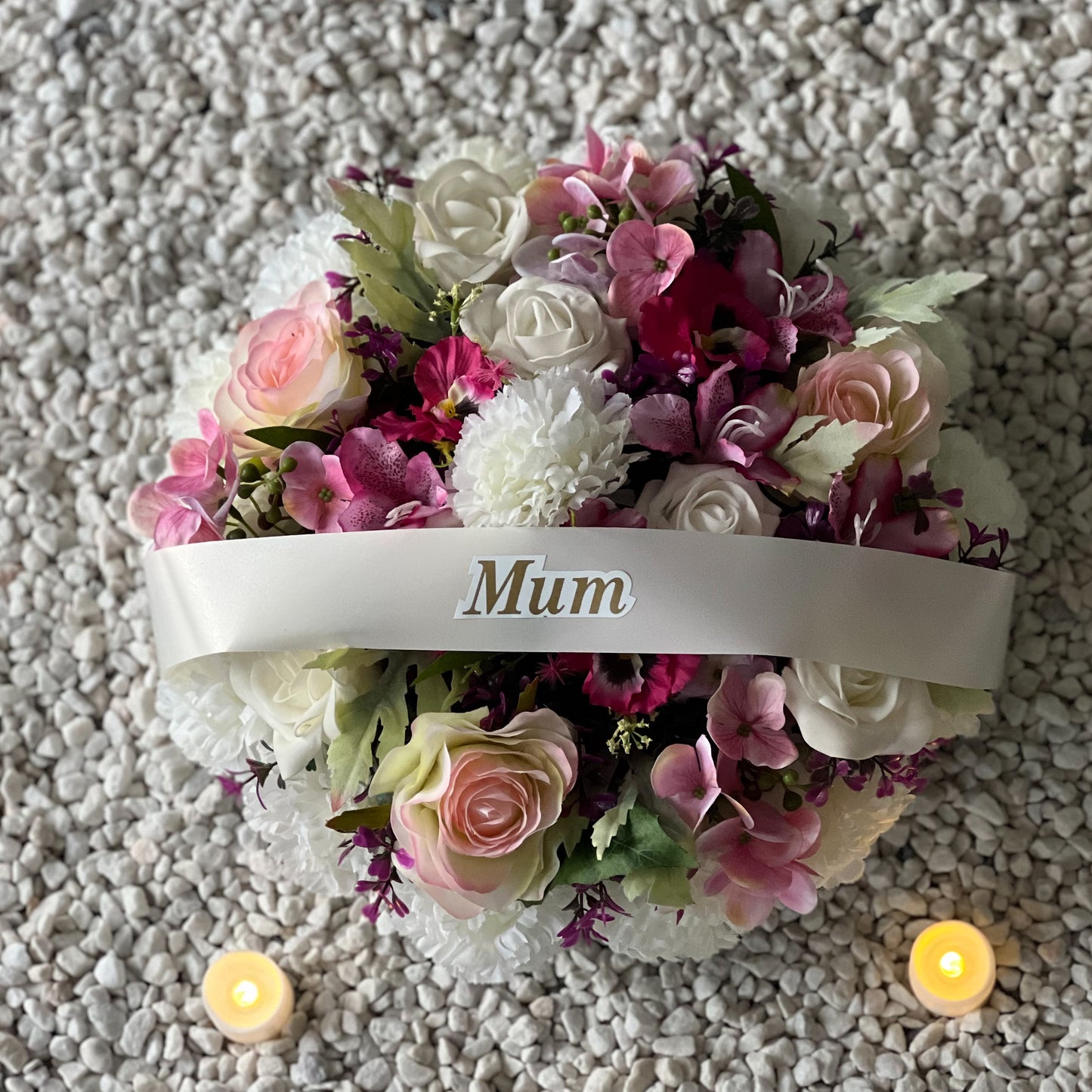 Round Funeral Grave Wreath - Mauve Pink