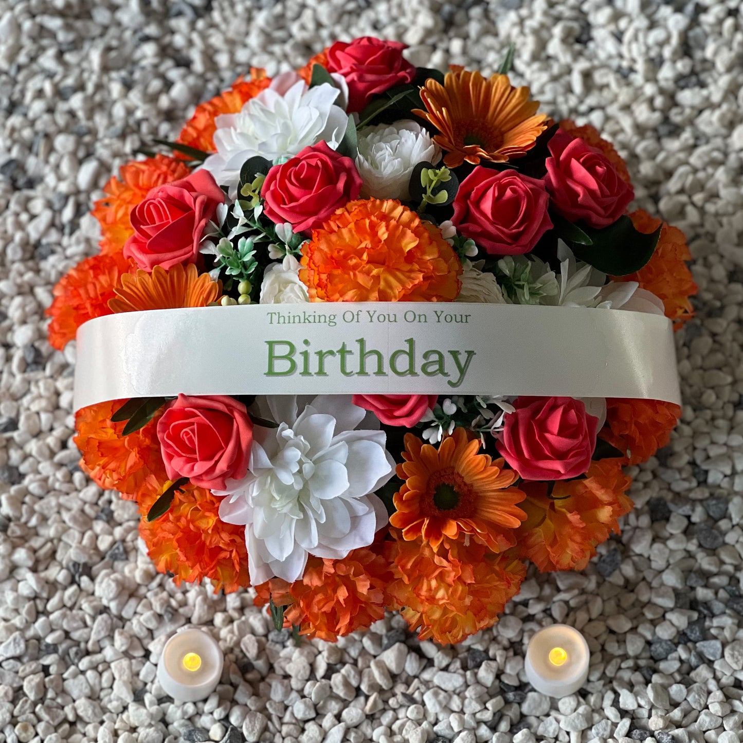 Round Funeral Grave Wreath - Orange