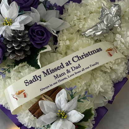 Christmas Heart Grave Wreath - Purple