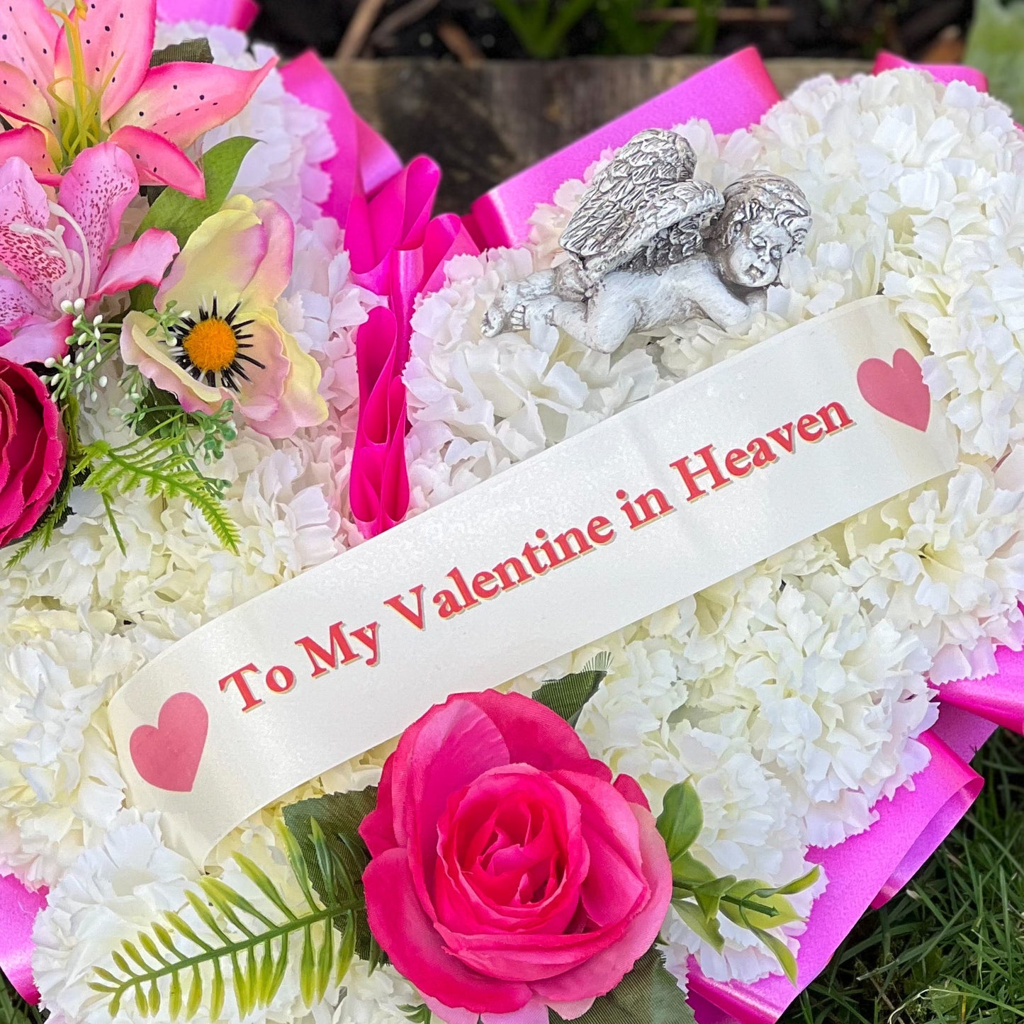 Pink Valentines Heart Wreath with Angel