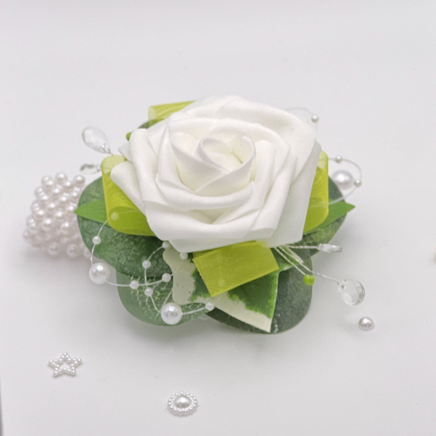 White Rose with Lime Green - Debs Flower Corsage