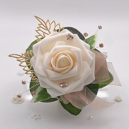 Cream Rose with Rose Gold & Diamonte - Debs Flower Corsage