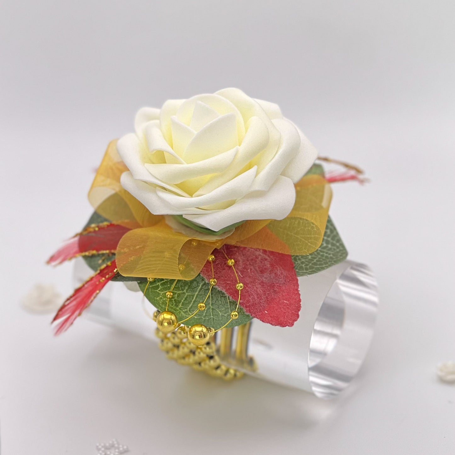 Ivory Rose with Red & Gold - Debs Corsage