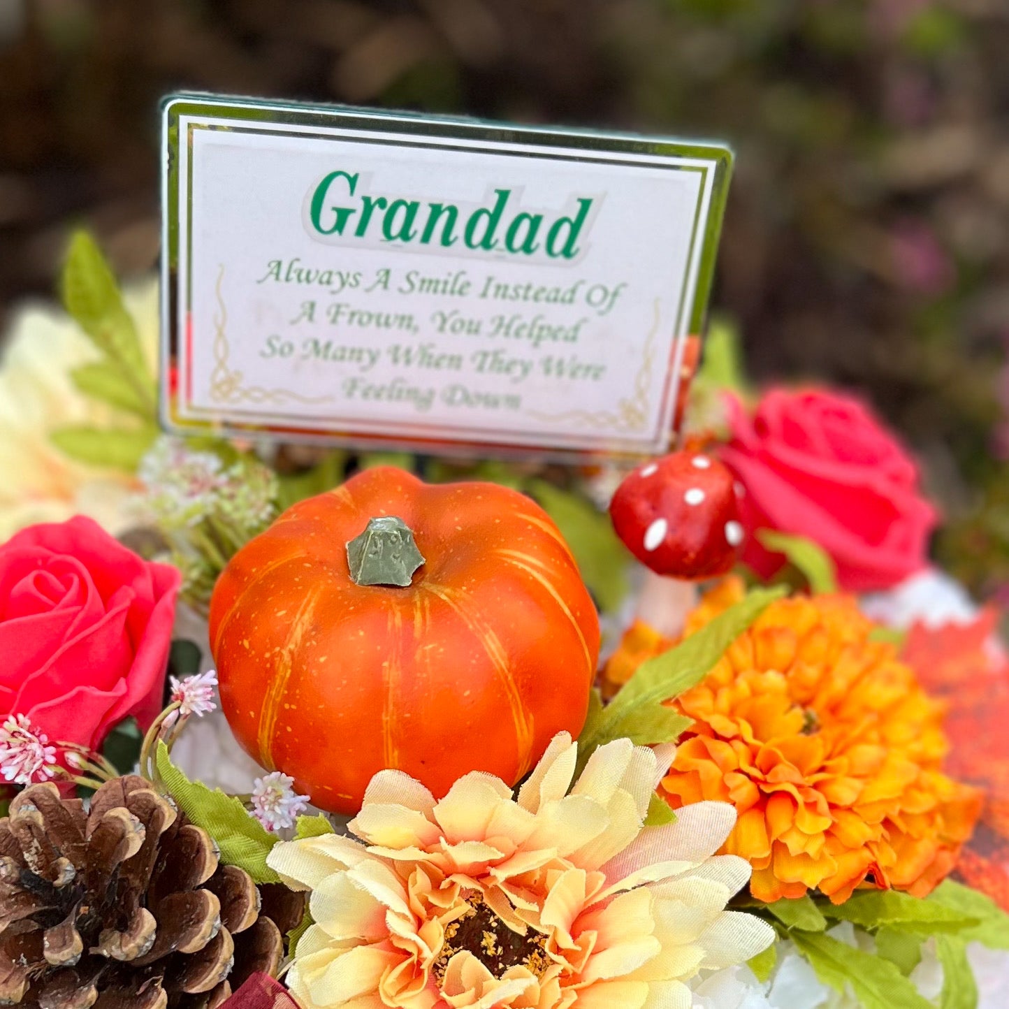 Autumn Posy Grave Wreath with plaque