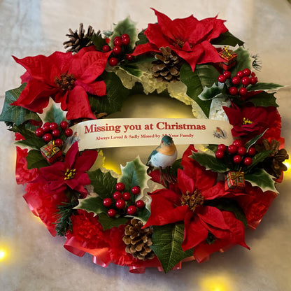 Large Christmas Grave Wreath with Robin