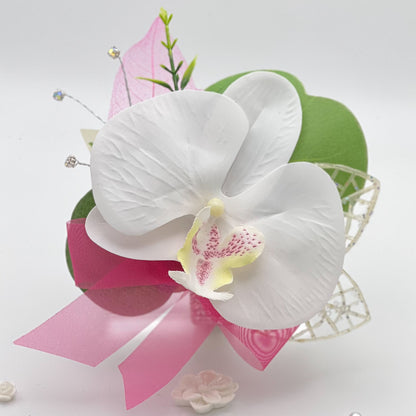 White Orchid with Cerise Pink Debs Corsage