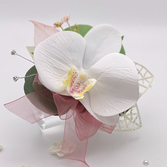 White Orchid with Dusky Pink Debs Corsage