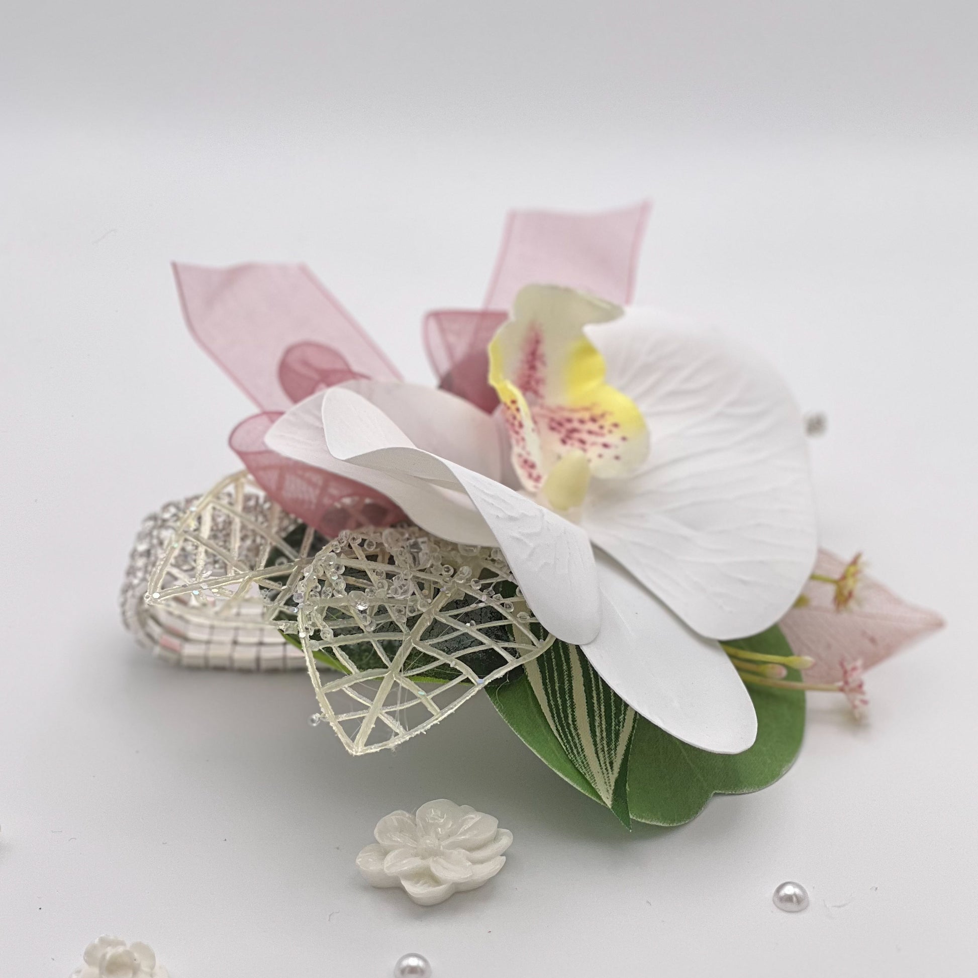 White Orchid with Dusky Pink Debs Corsage 2