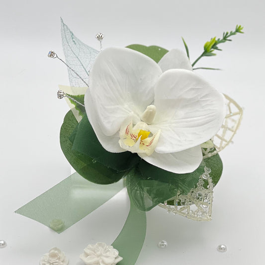 White Orchid with Forest Green Debs Corsage