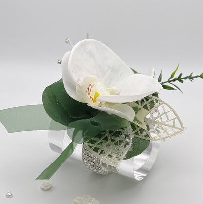White Orchid with Forest Green Debs Corsage 1