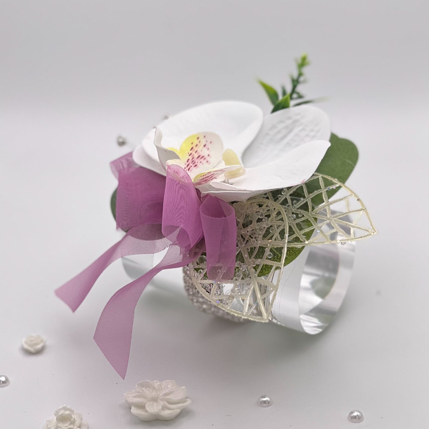 White Orchid with Fuchsia Pink Debs Corsage 1
