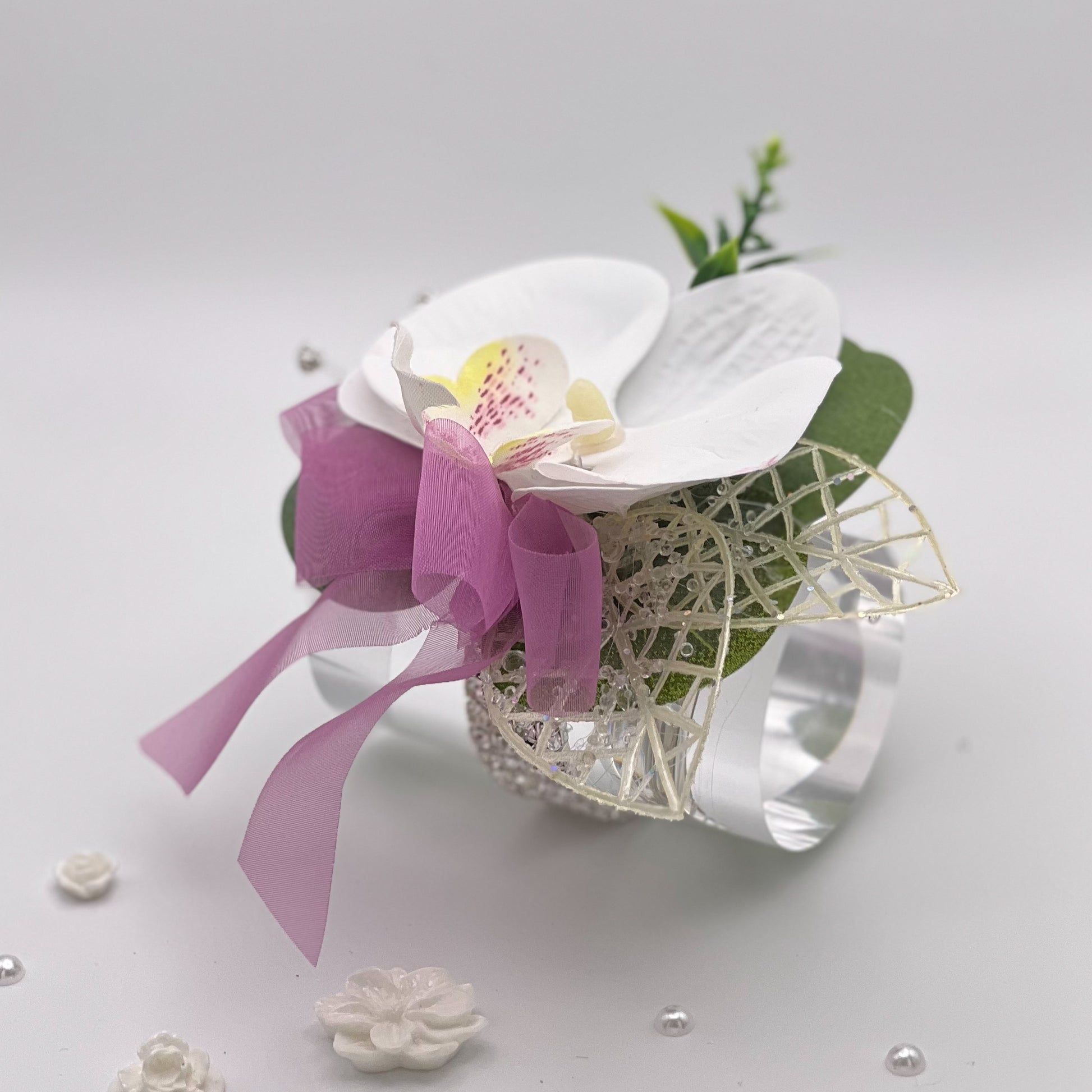 White Orchid with Fuchsia Pink Debs Corsage 1