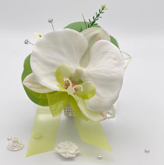White Orchid with Lime Green - Debs Flower Corsage