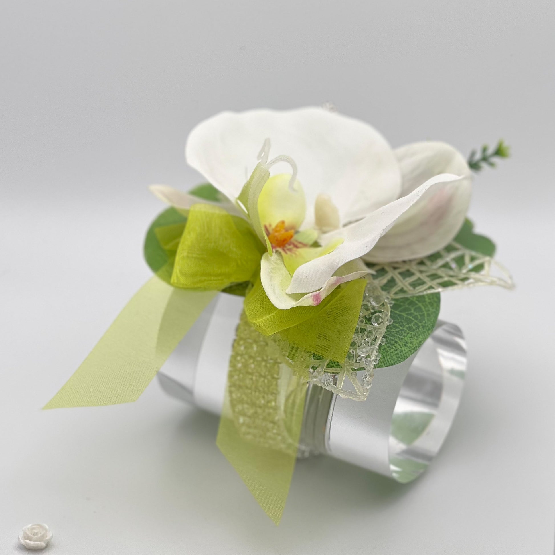White Orchid with Lime Green Debs Corsage 2