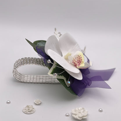 White Orchid with Purple Debs Corsage 2