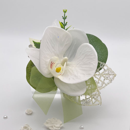 White Orchid with Sage Green Debs Corsage