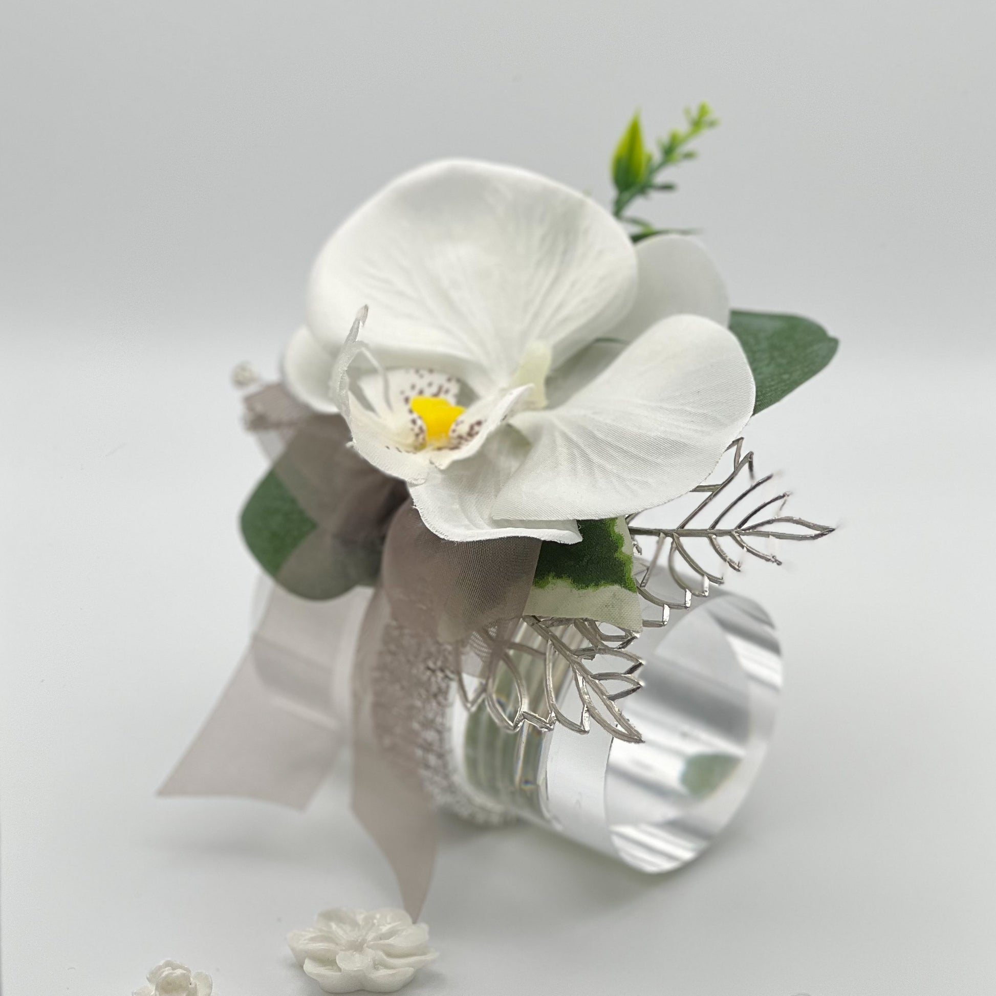 White Orchid with Taupe Debs Corsage 1