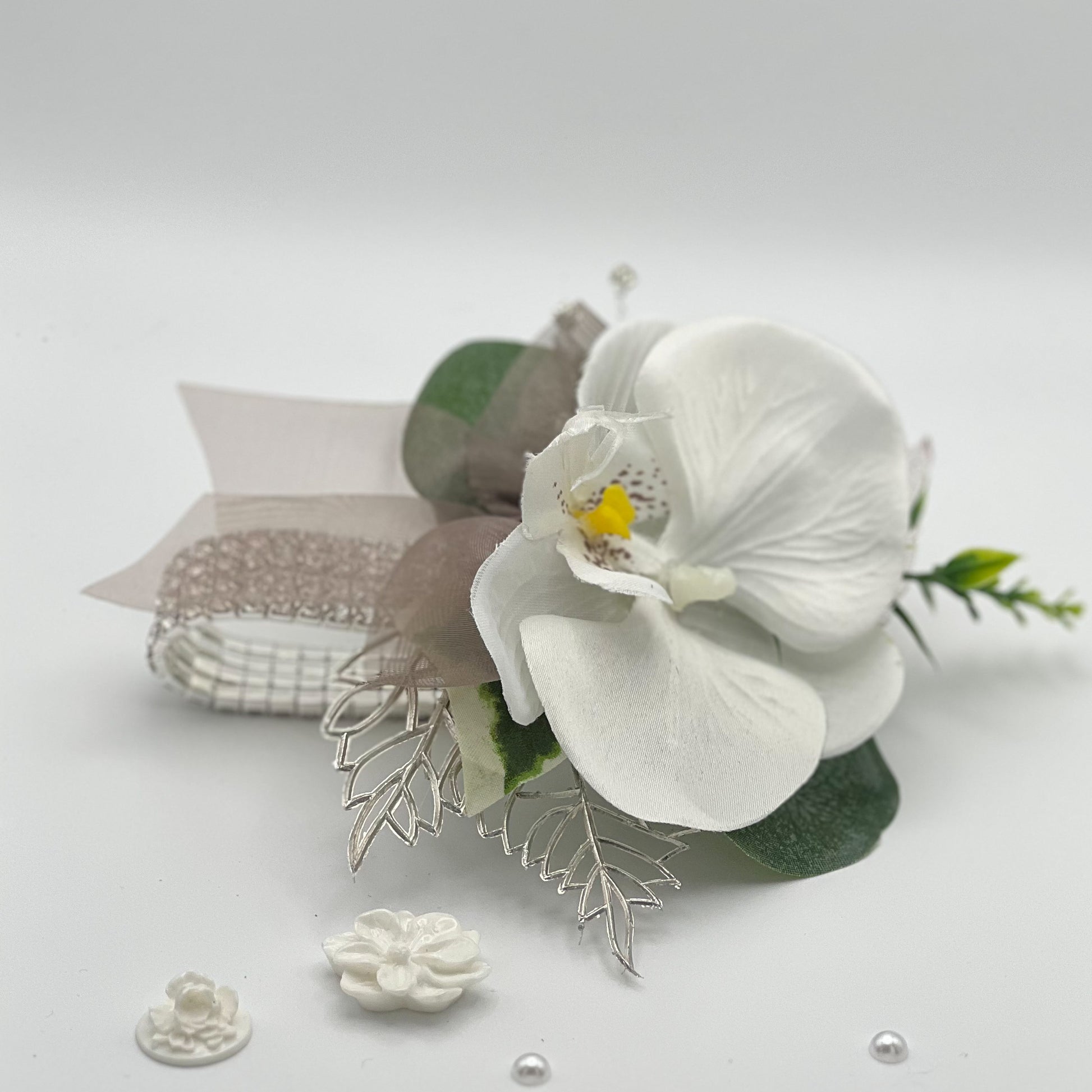 White Orchid with Taupe Debs Corsage 2