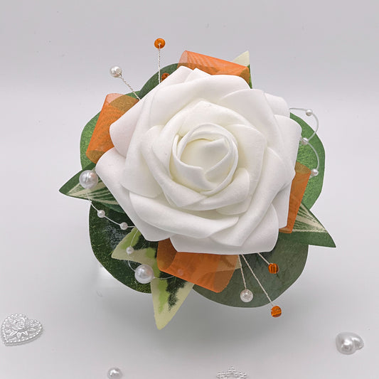 White Rose with Orange Debs Corsage