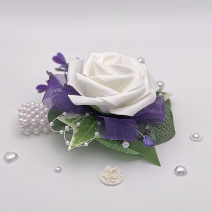 White Rose with Purple Debs Flower Corsage