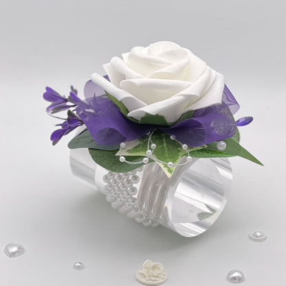 White Rose with Purple Debs Flower Corsage 1