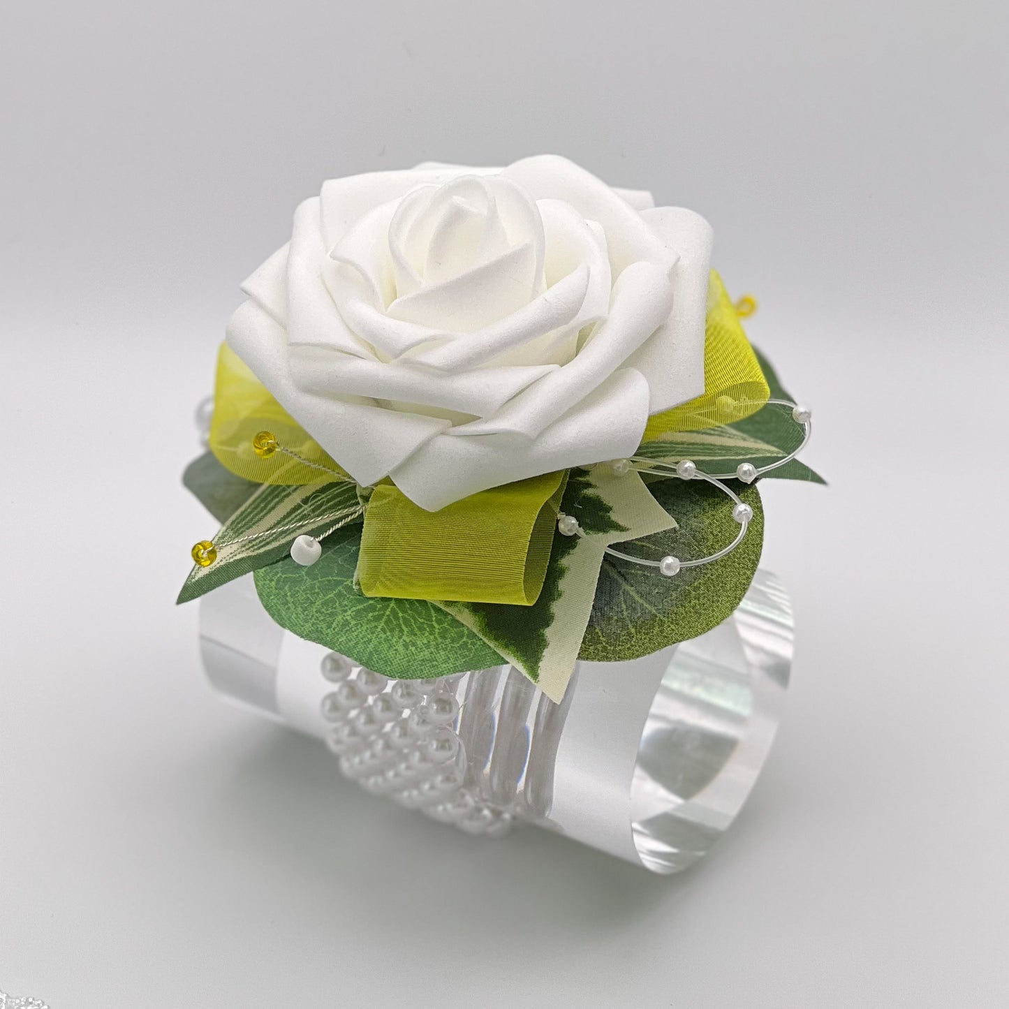 White Rose with Yellow Debs Corsage 1